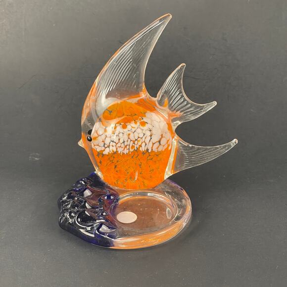 Art Glass Orange Fish Partylite Candle Tea Light Holder 6” - Picture 6 of 6